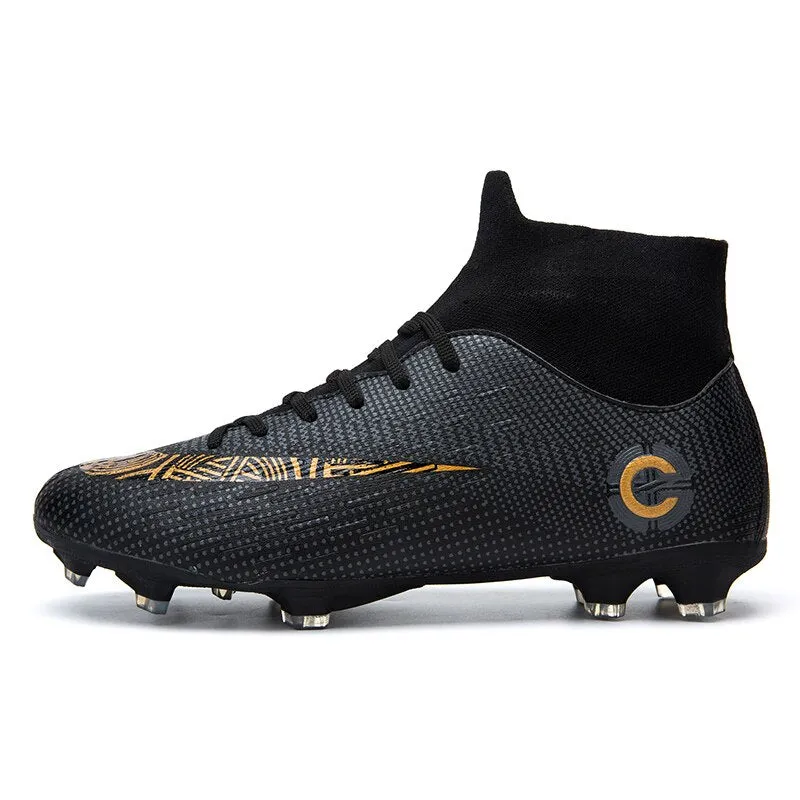 Toleet New Men's Soccer Shoes Long Spike Teens Training Football Boots Turf Large Size Soccer Cleats Sneakers Non-Slip Ankle Zapatos