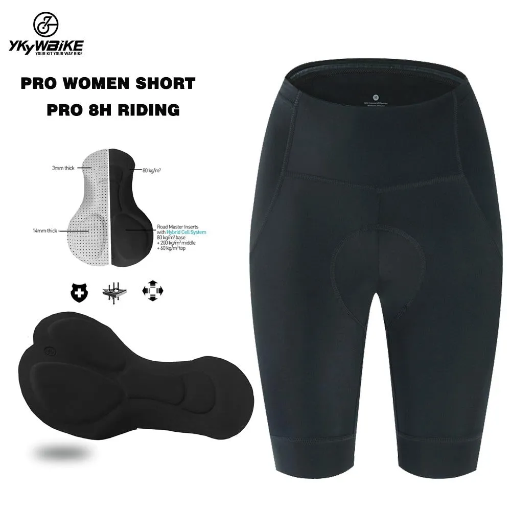 YKYW Women’s Pro Team Cycling Shorts Dual-density Foam Cushion Long-distance 8H Ride Italian MITI Webbing Black